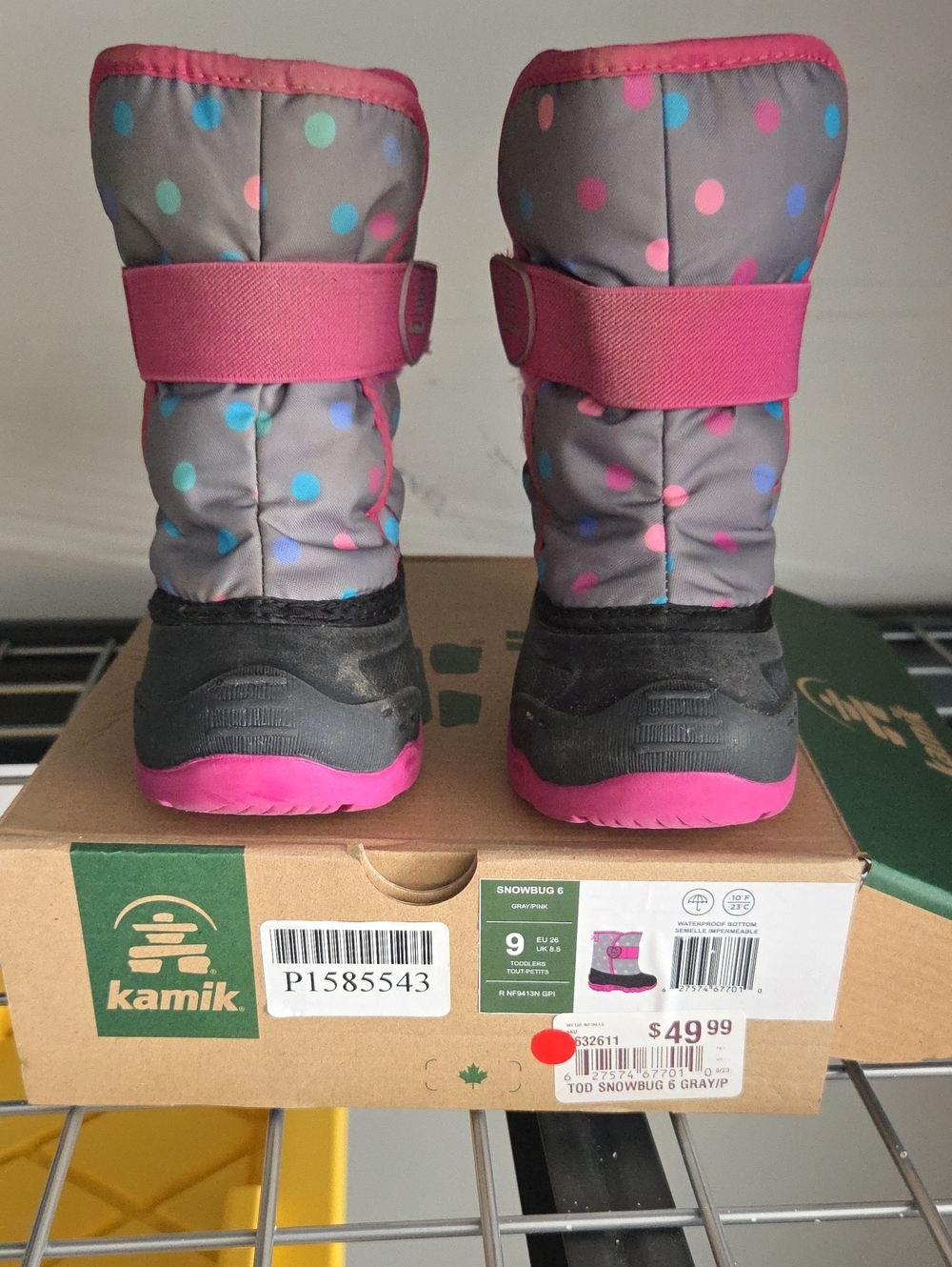 Kamik Snowbug6 Kids' Black and Pink Lined Winter Boot Size9